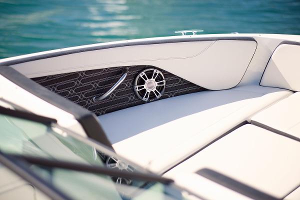 Manufacturer Provided Image: 2025 Sea Ray SPX 210 boat interior with speaker, sleek design, and comfortable seating.