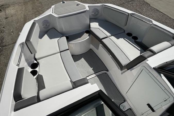 2026 Yamaha Boats AR220 interior with spacious seating and cup holders.