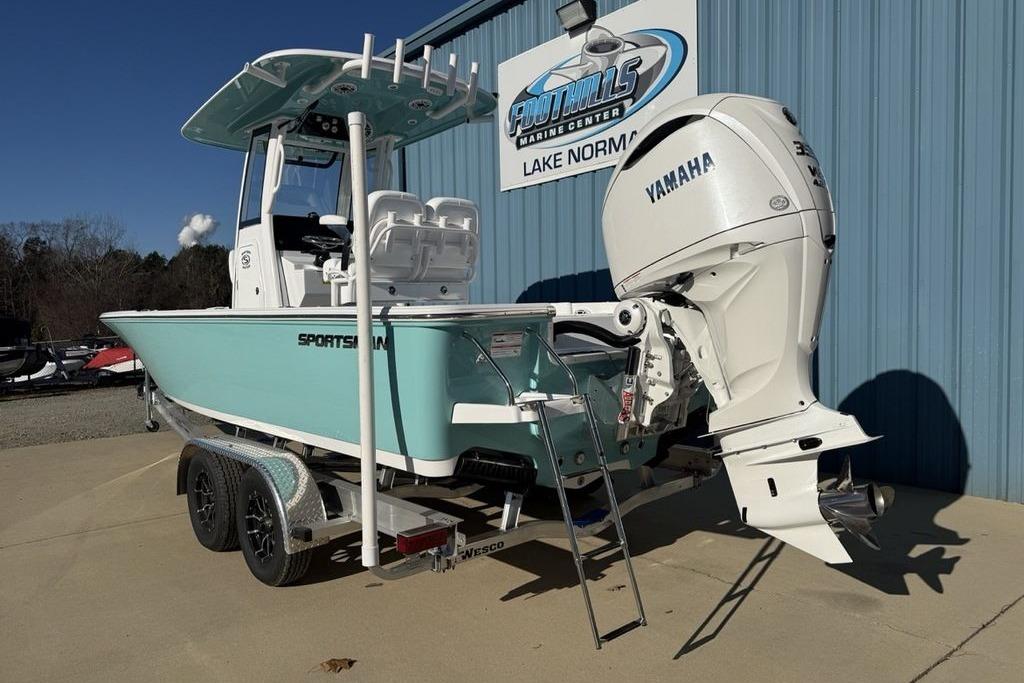 2026 Sportsman Masters 247OE Bay Boat with Yamaha engine at Foothills Marine Center.