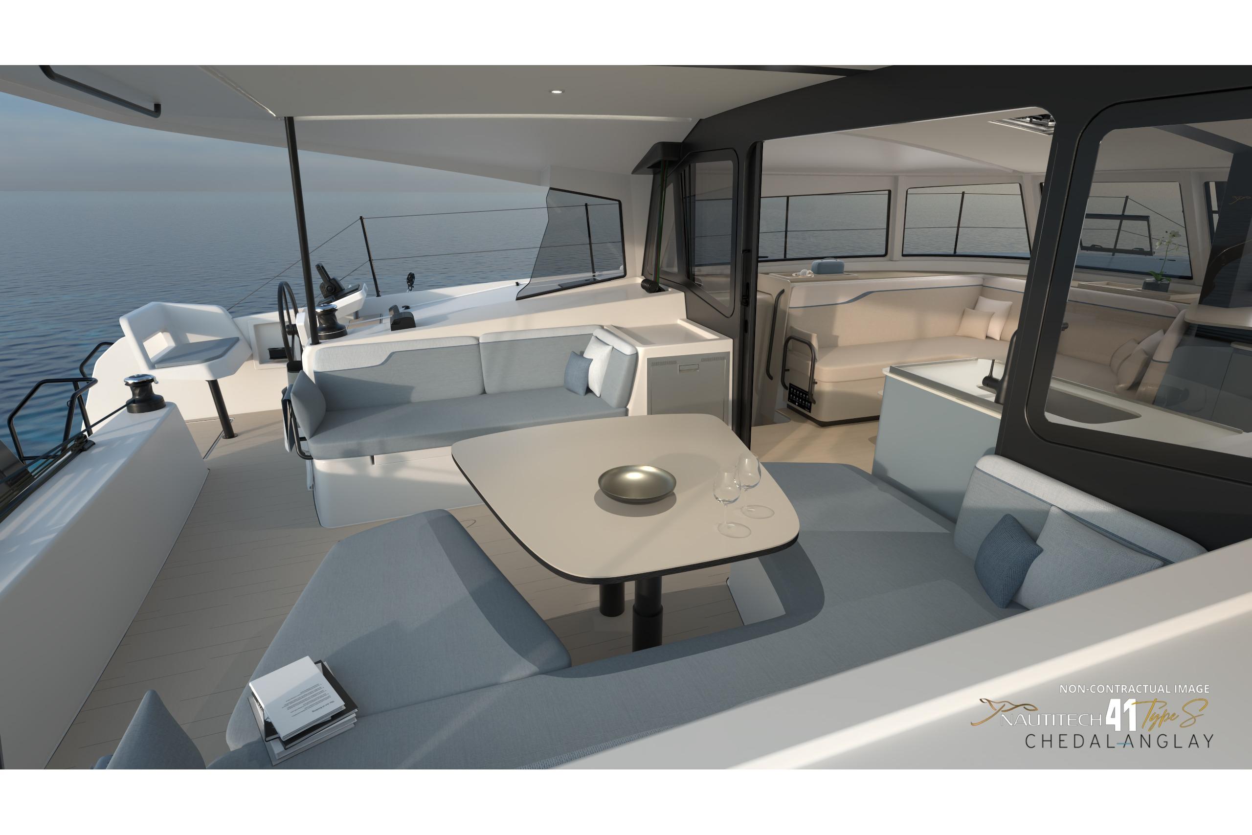 Interior of Nautitech 41 Type S yacht, model year 2026.