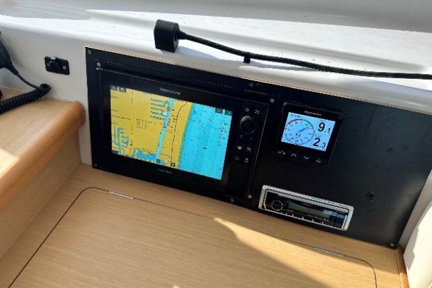 Navigation system on a 2010 Lagoon 421 yacht, featuring a digital display and controls.