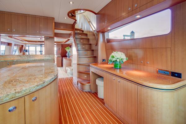 Luxurious interior of 2006 Horizon 82’ Cockpit Motoryacht.