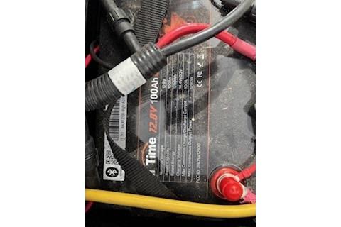 Close-up of a 100Ah battery in a 2018 Tracker Pro Team 175 TXW boat.