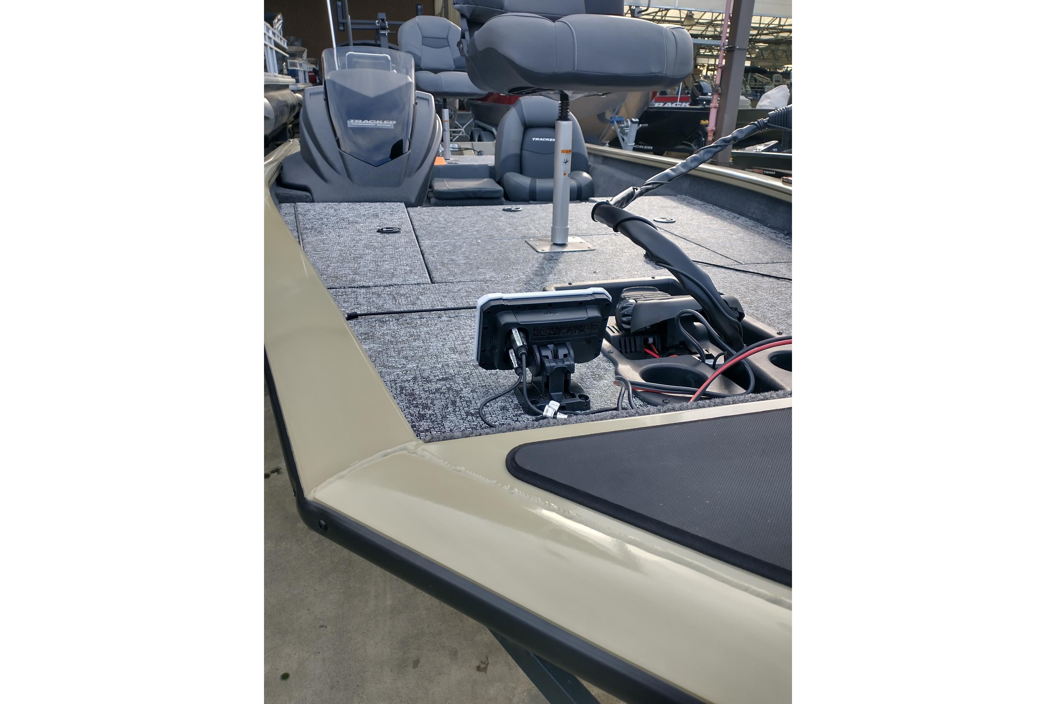 2026 Tracker Pro Team 175 boat interior with seating and control panel.