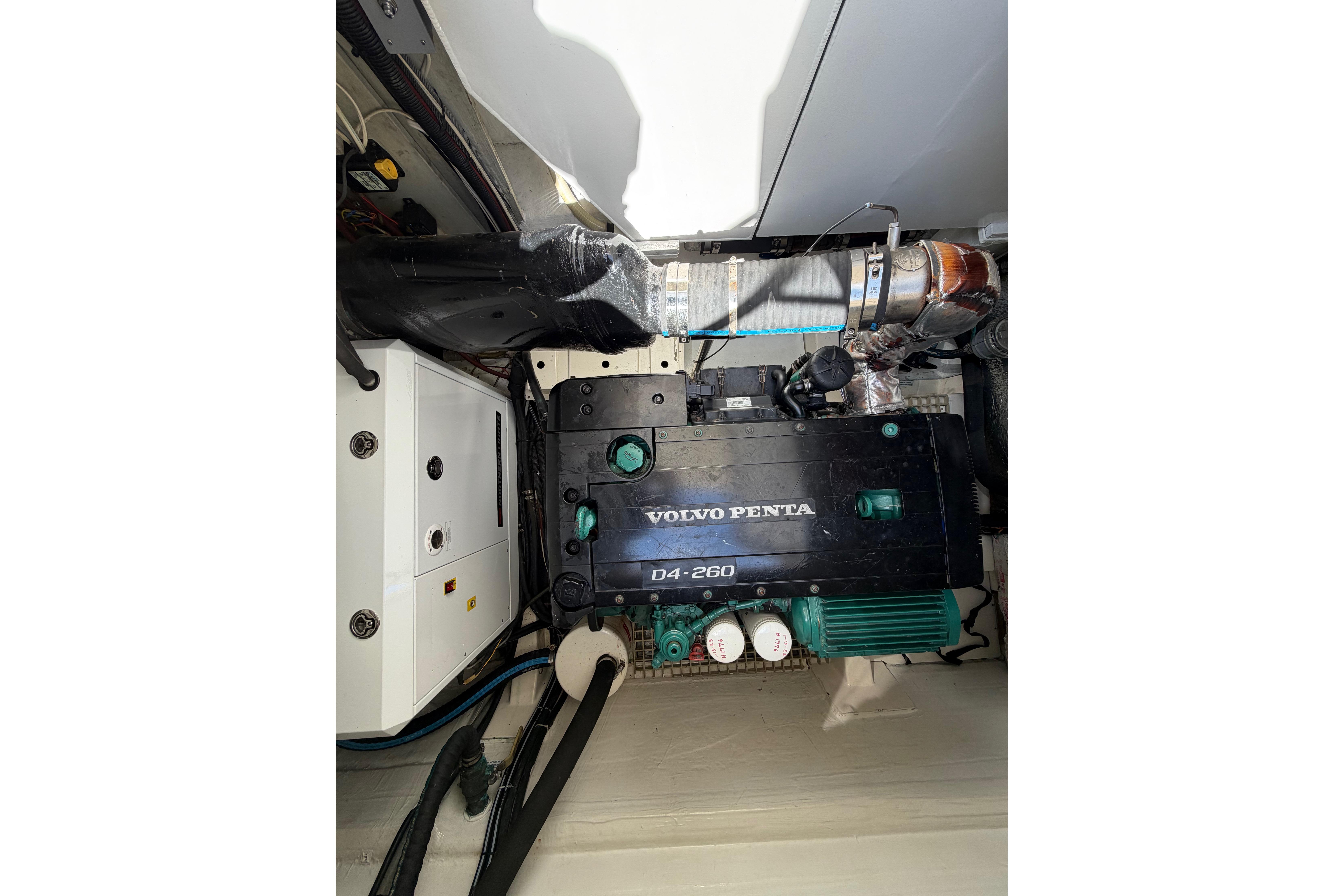 Engine room of 2017 Aquila 44 Yacht with Volvo Penta D4-260 engine.
