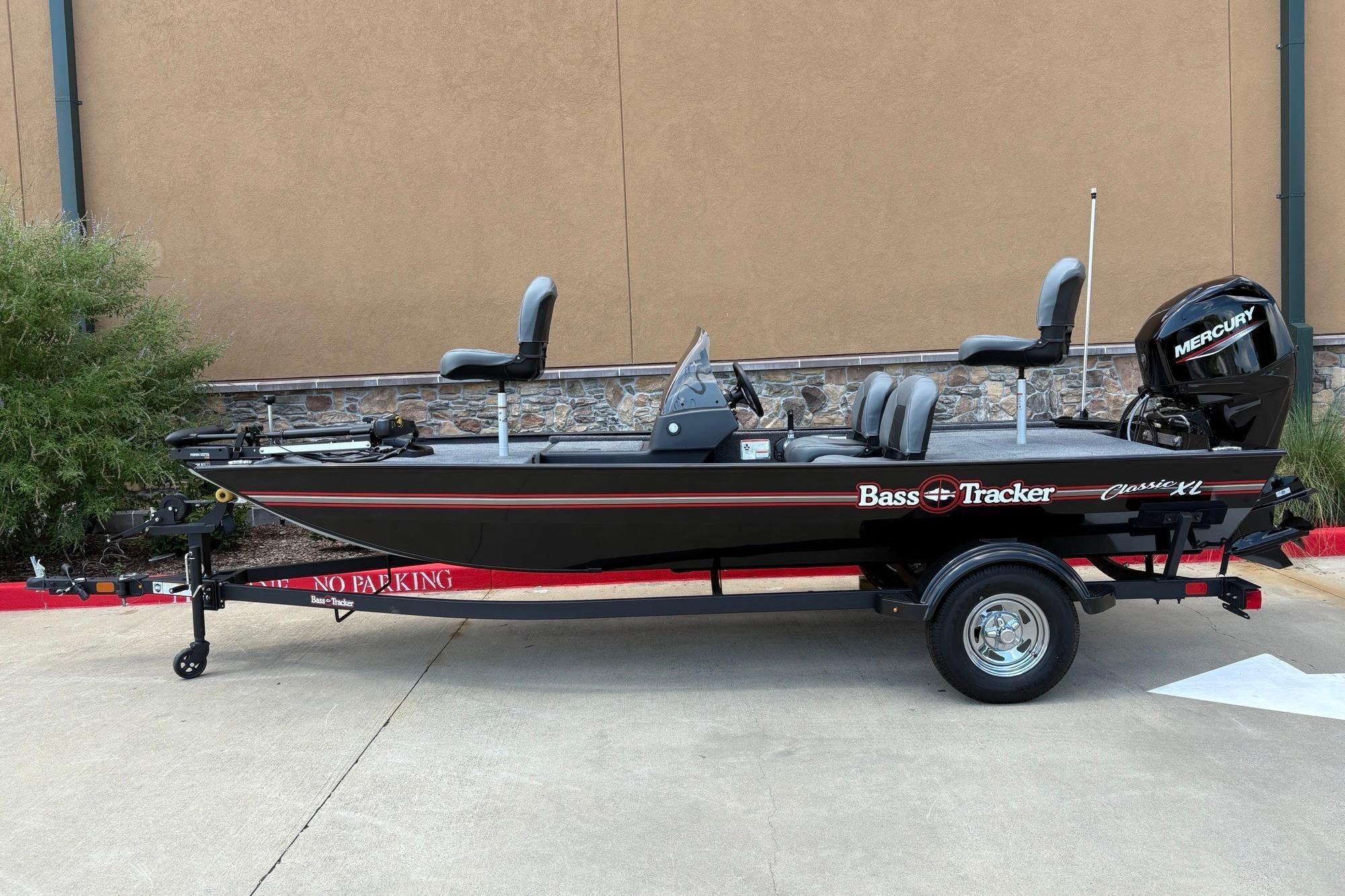 2026 Tracker Bass Tracker Classic XL boat on trailer, side view.