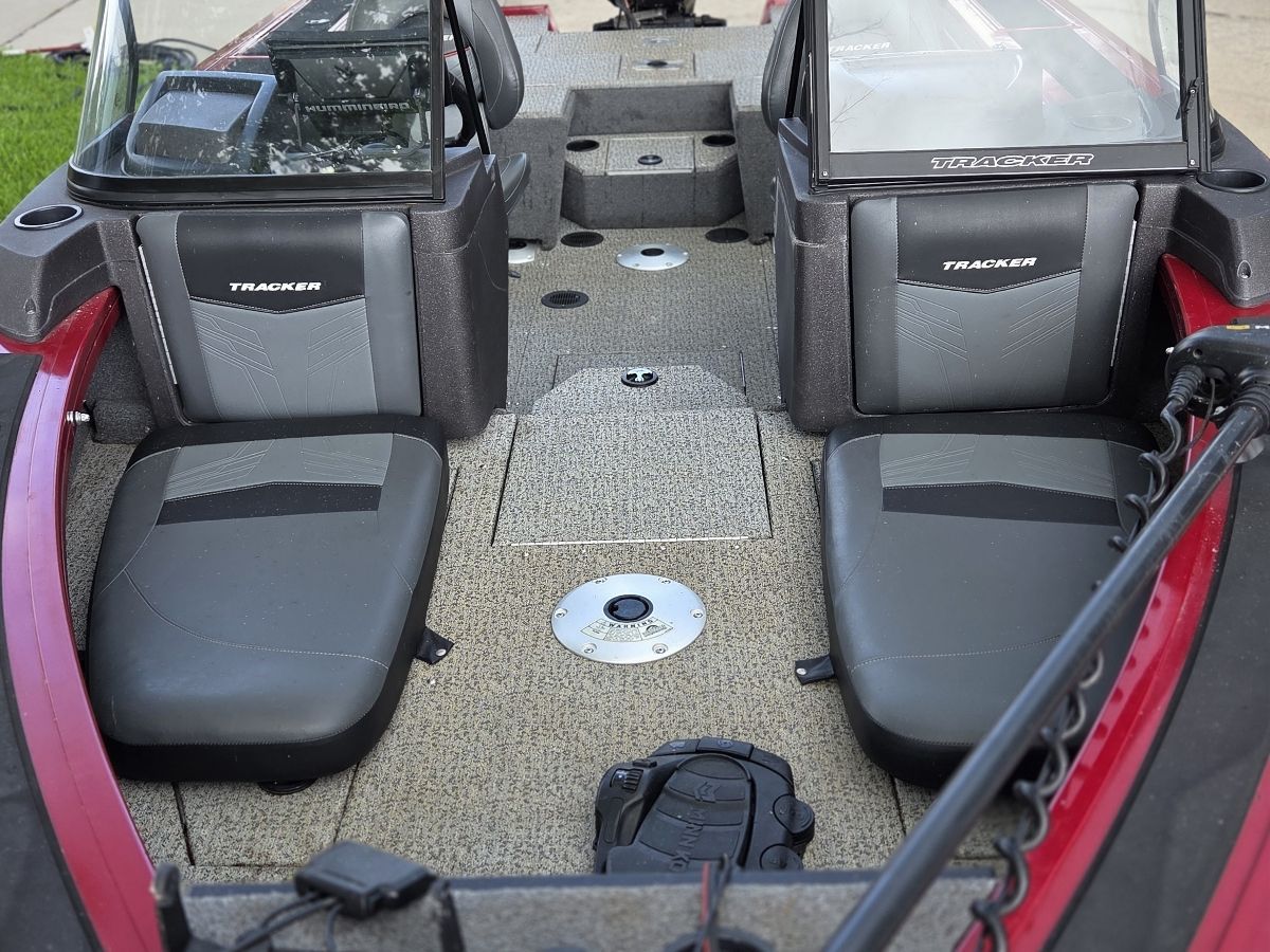 Interior of a 2022 Tracker Targa V-19 TE boat.