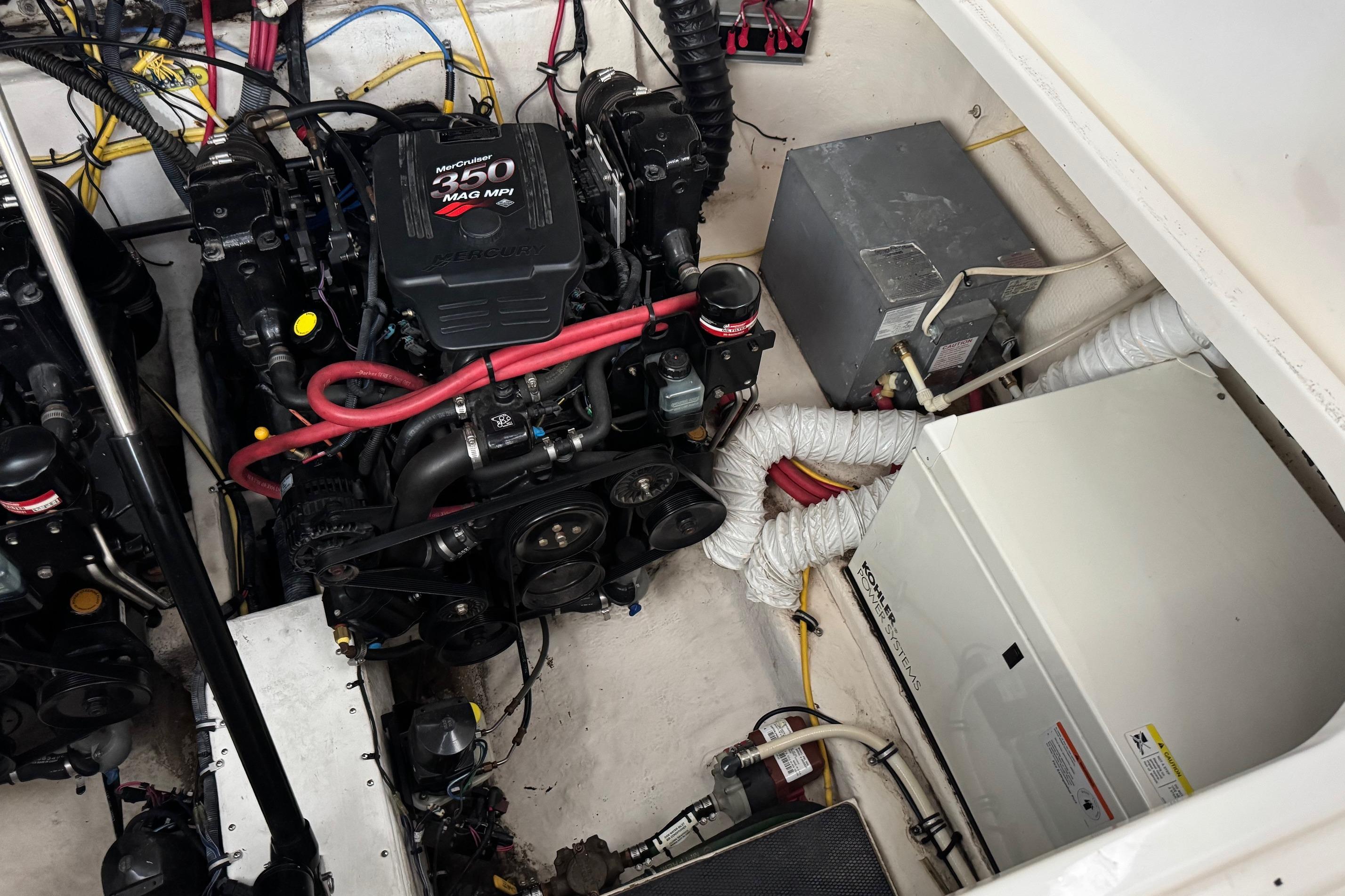 Engine compartment of a 2006 Chaparral 330 Signature boat with MerCruiser 350 MAG MPI engine.