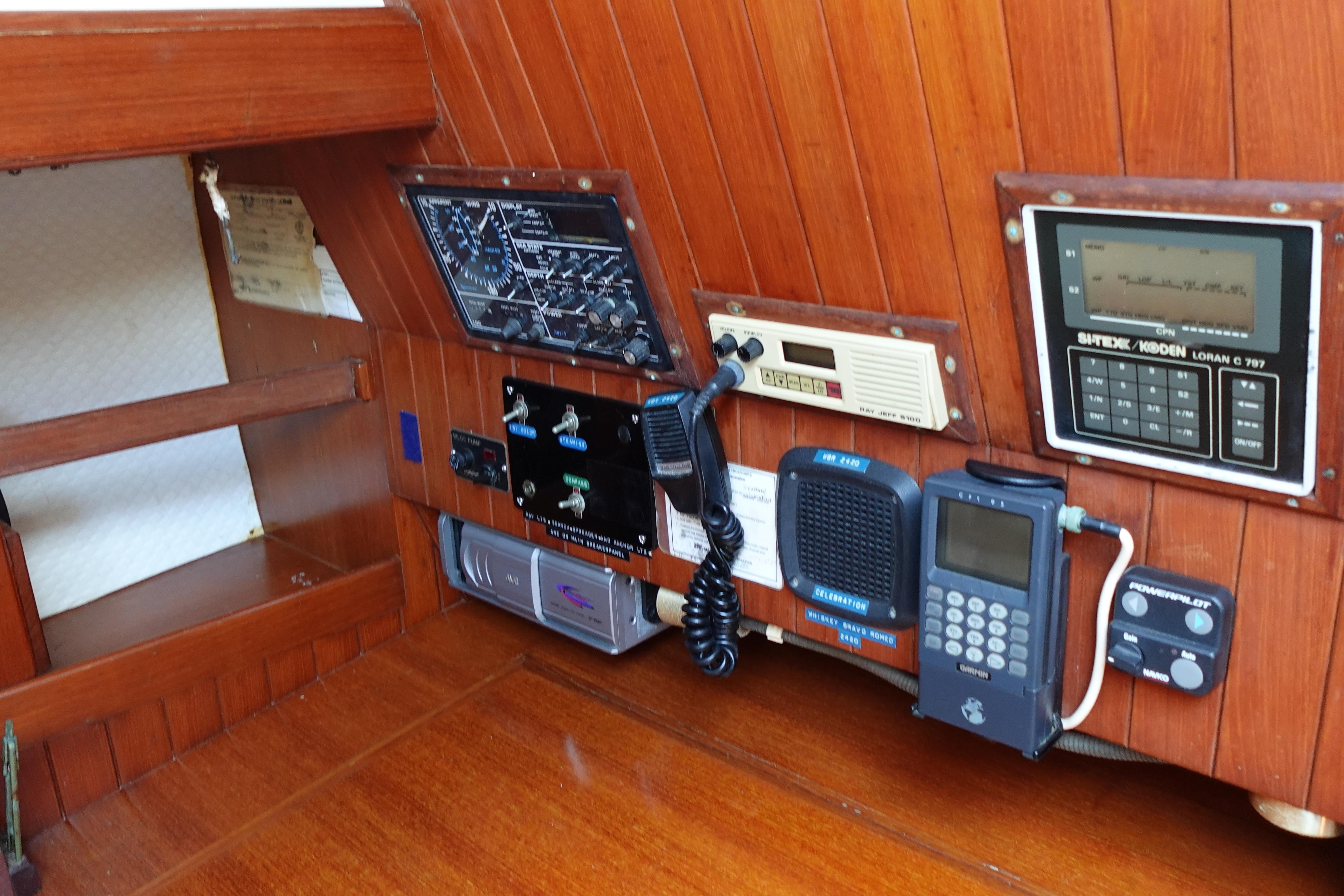 Navigation and communication equipment on 1985 Tayana 37 Cutter sailboat.