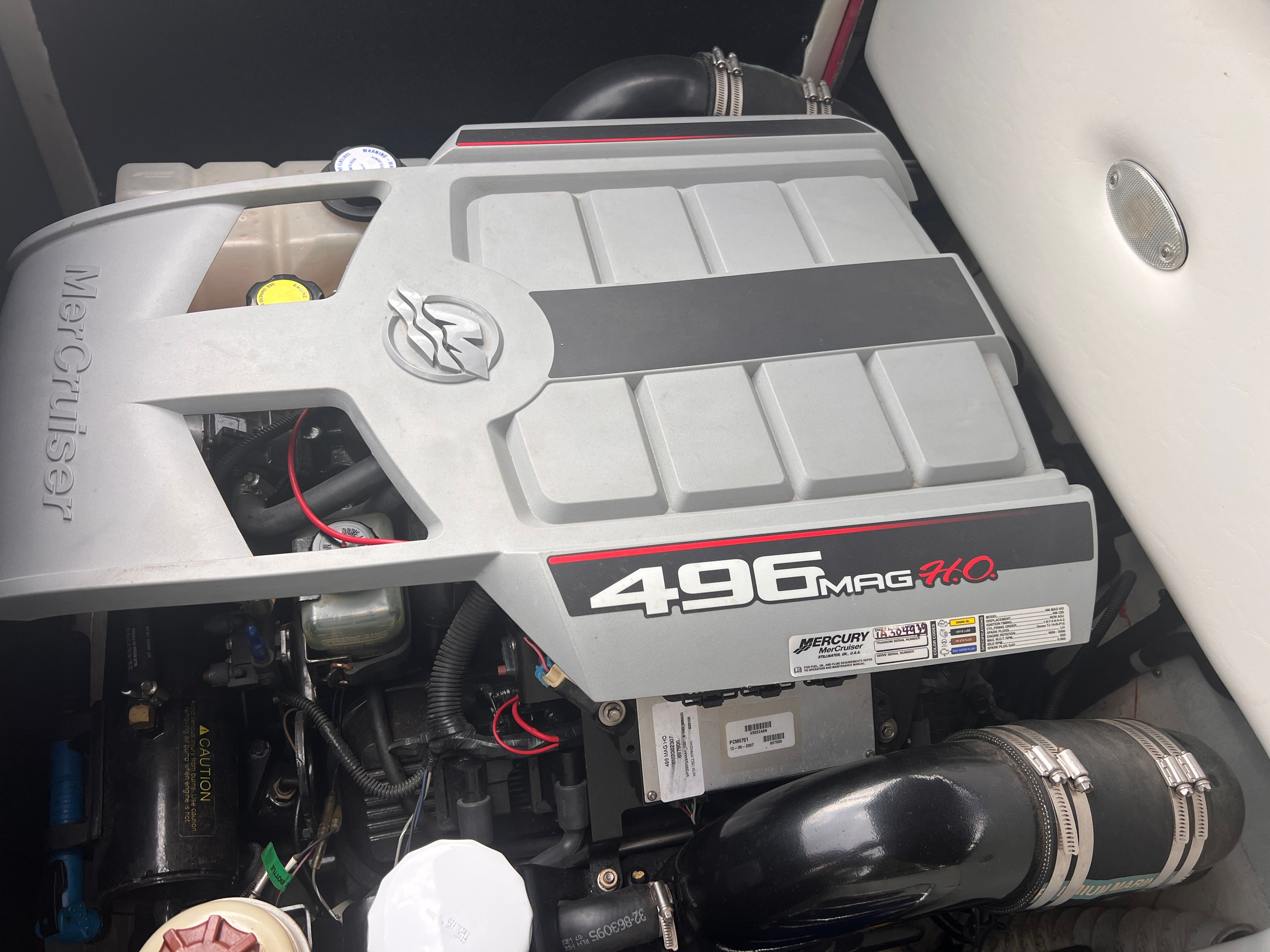 A Mercury 496 Mag HO engine in a 2008 Cheetah Fastcat boat.