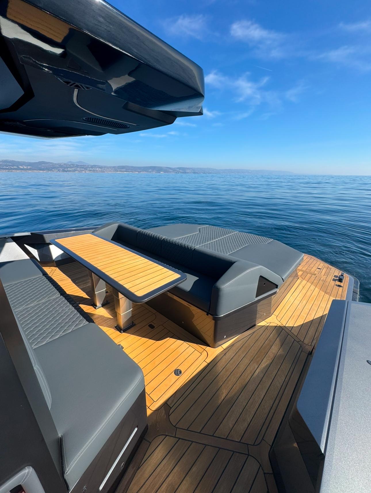 2019 Maori 54ft Family yacht with sleek deck design on calm sea.