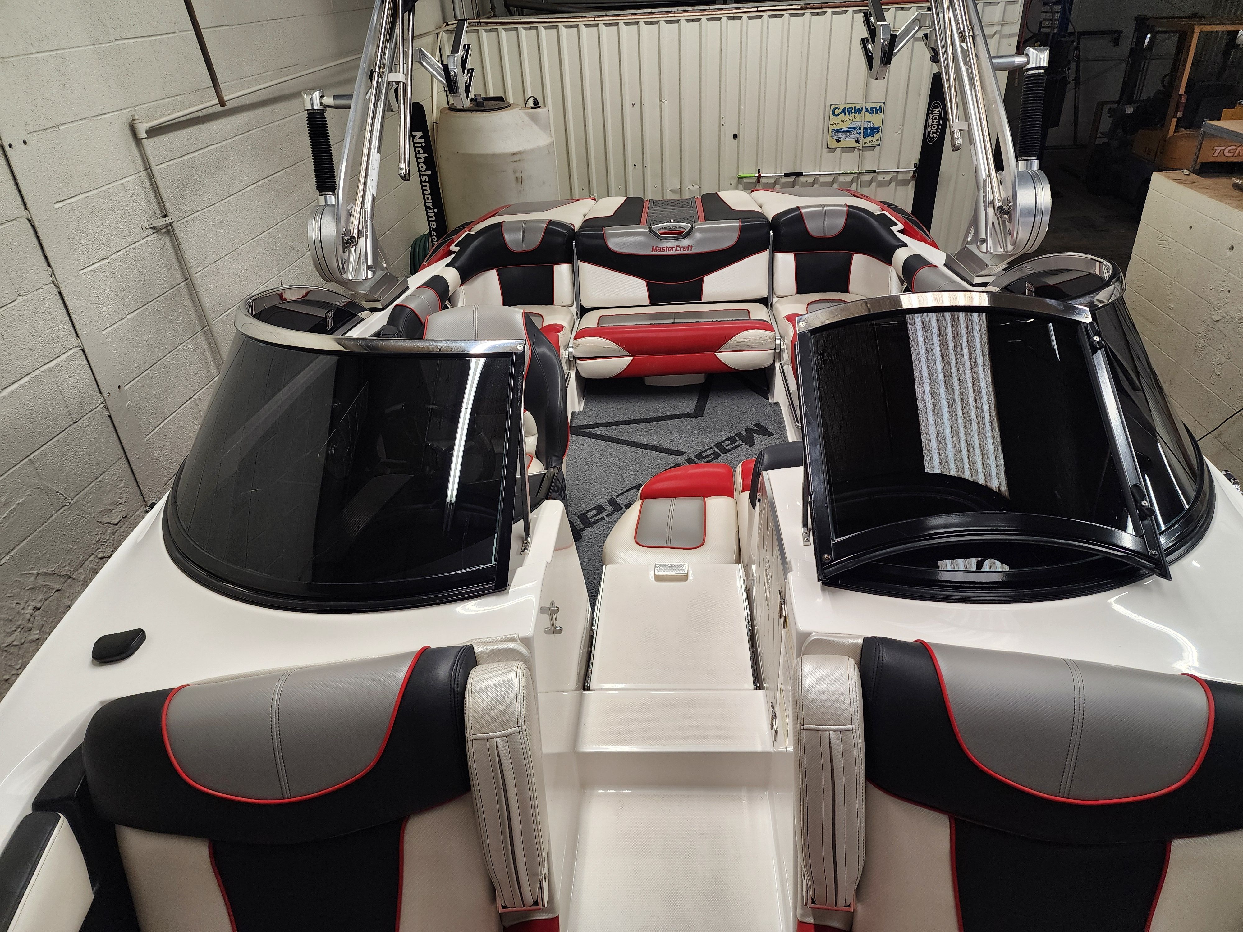 Interior view of a 2013 MasterCraft XStar boat with stylish seating.