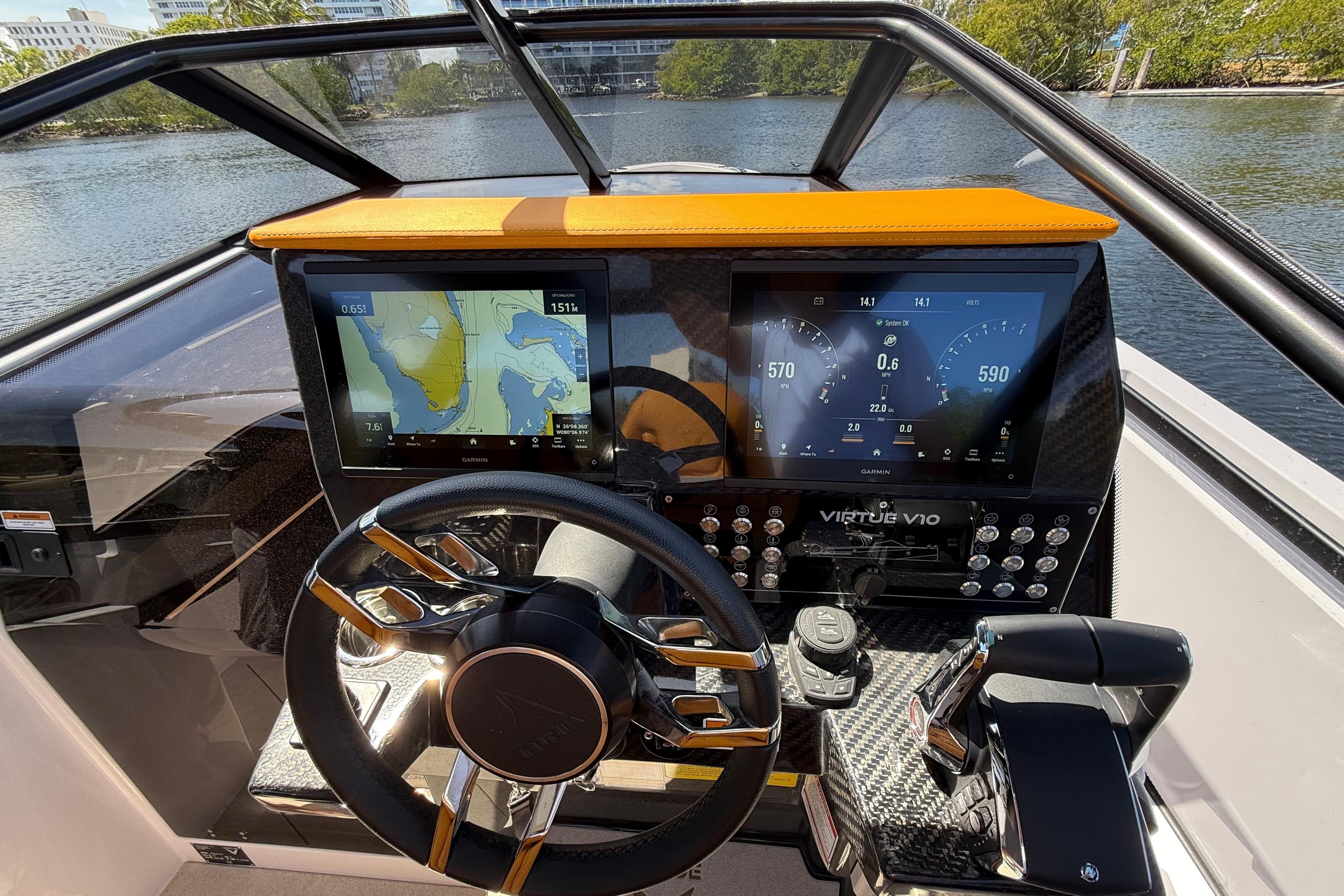Cockpit of 2026 VIRTUE YACHTS V10 TOP with advanced navigation displays.