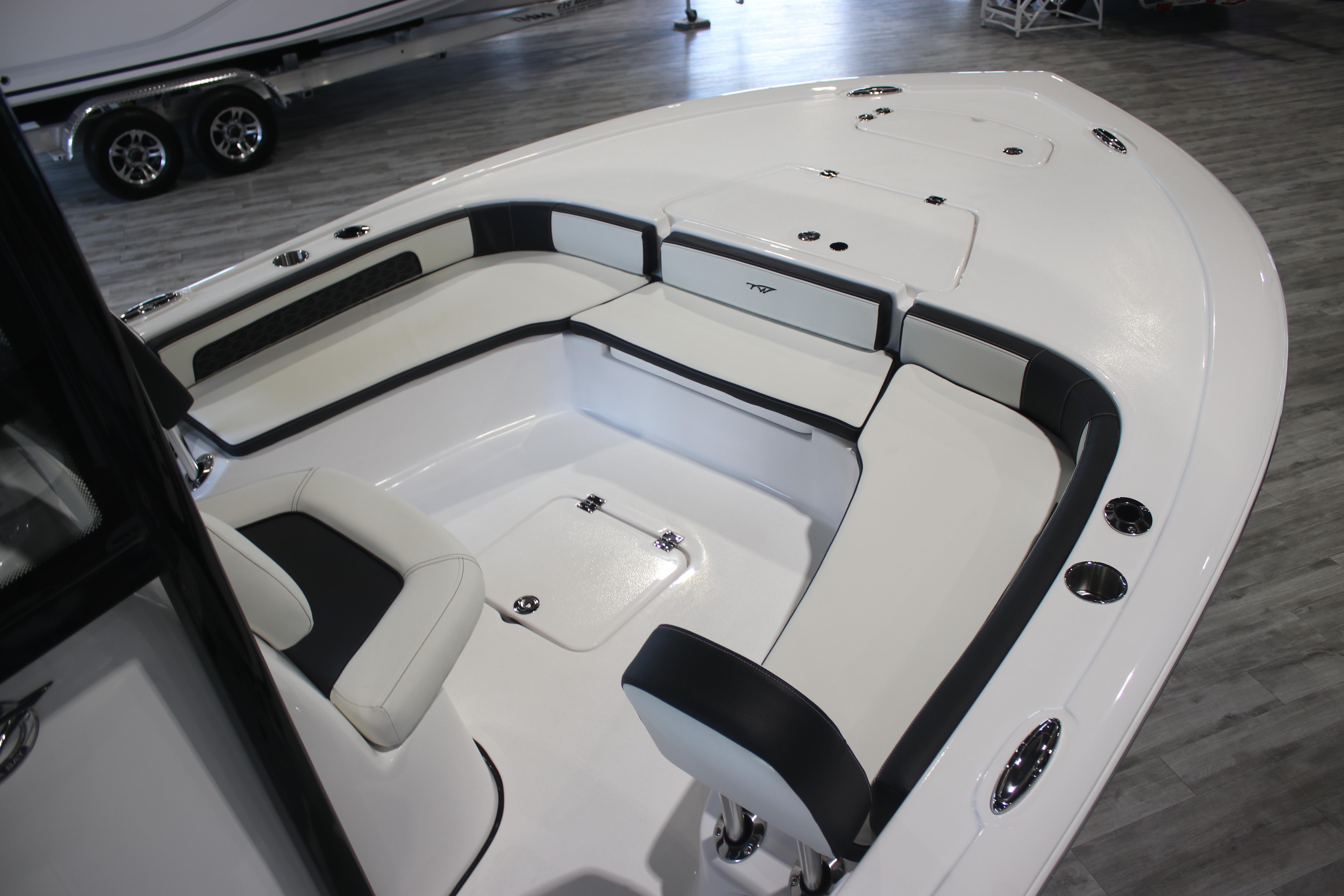 2026 Tidewater 2300 Carolina Bay boat interior with sleek seating and modern design.
