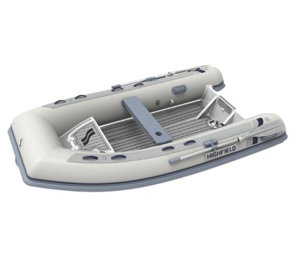 2025 Highfield Classic 310 inflatable boat, gray and white design, top view.