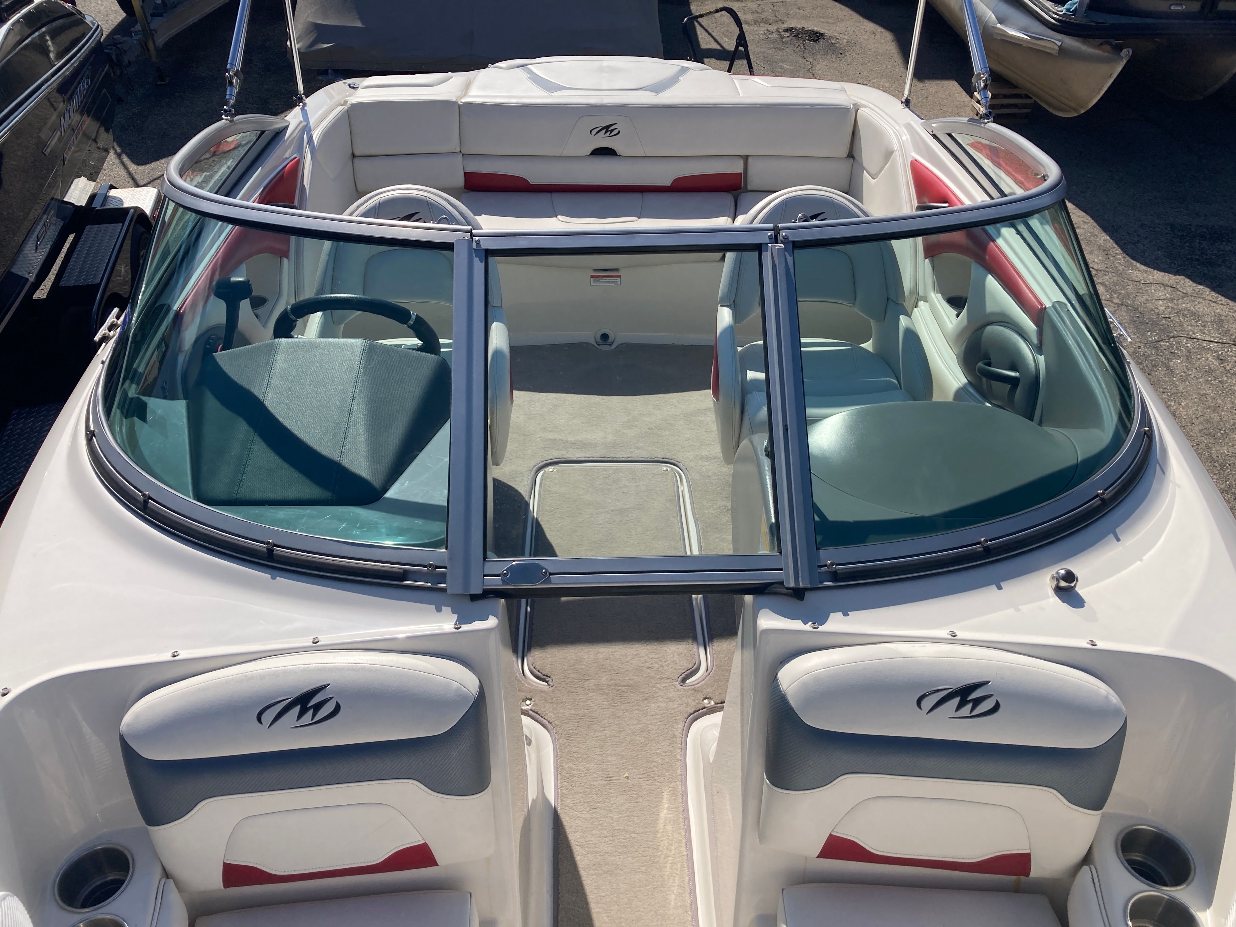 Interior of a 2012 Monterey 204FS boat with seating.