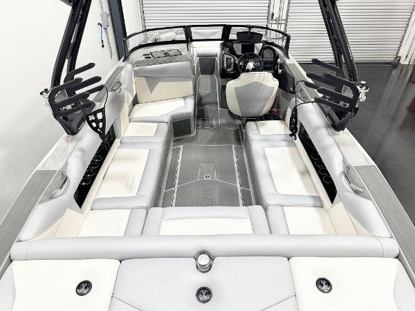 2025 Supreme S240 boat interior with sleek seating and modern design.