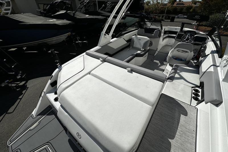 2025 Cobalt CS23 boat interior with sleek seating and modern design.
