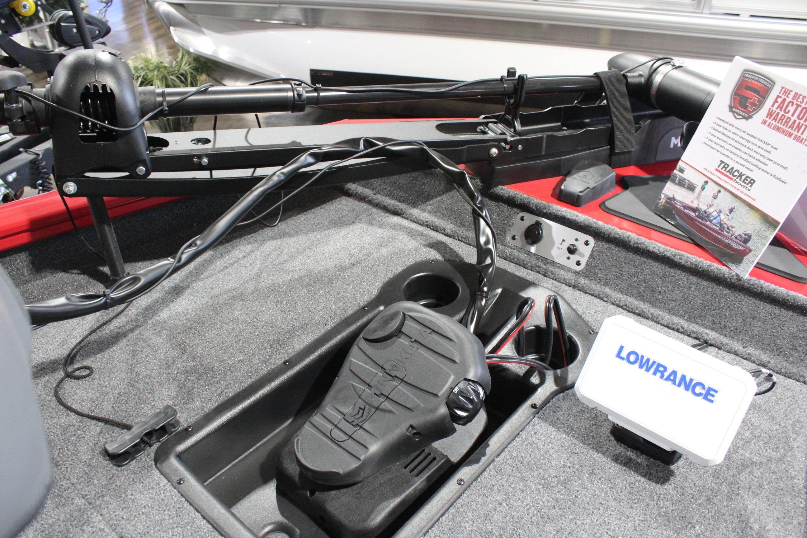 2026 Tracker Pro Team 175 boat interior with Lowrance electronics and trolling motor.