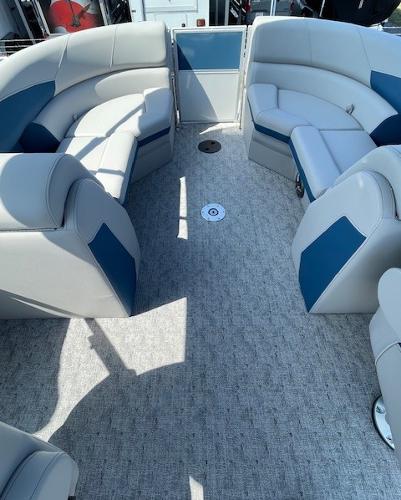2025 Berkshire 22 RFX LE Tri-toon Pontoon interior with plush seating and modern design.