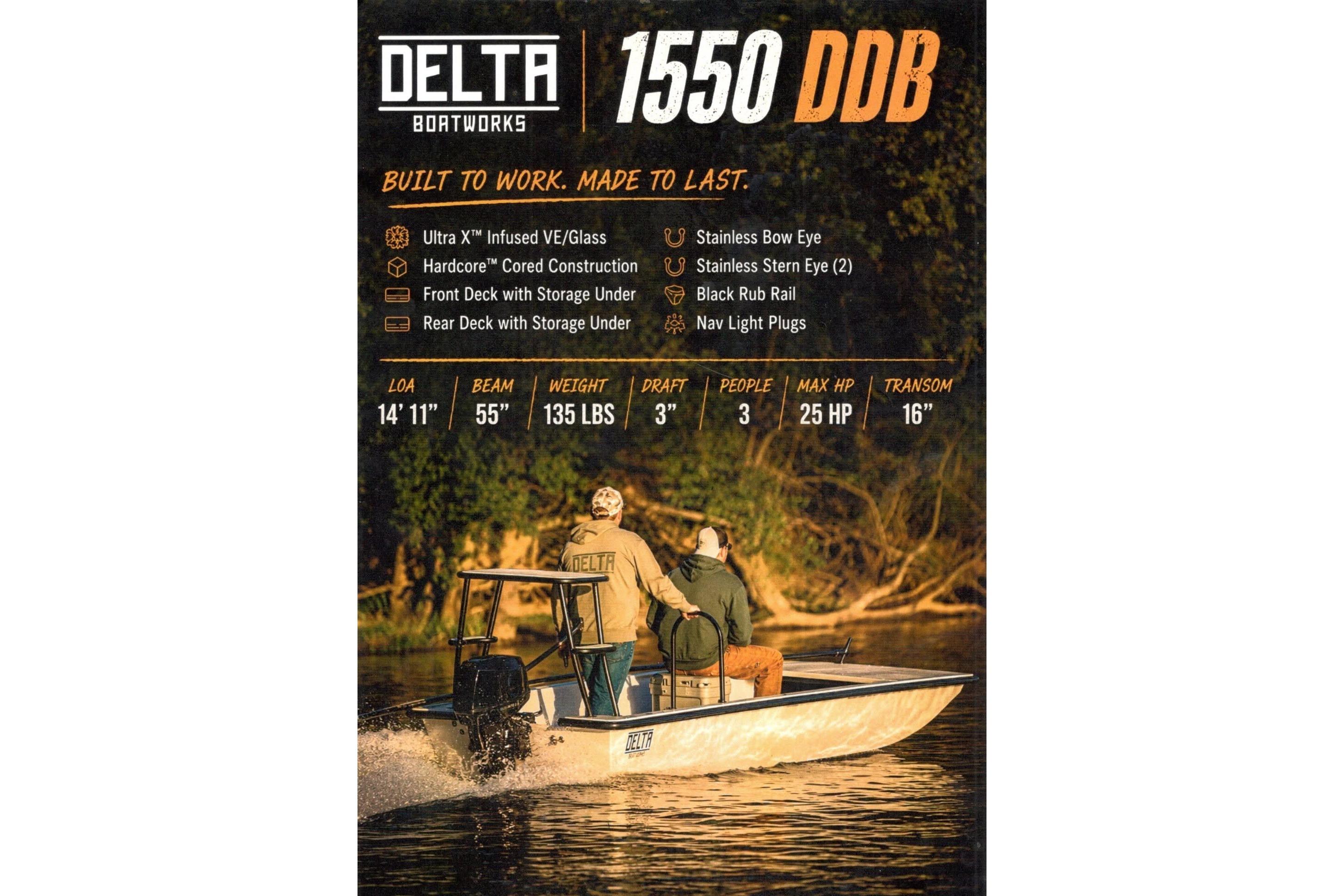 Delta Boatworks 1550 DDB, 2027 model, features durable construction and storage, ideal for three passengers.