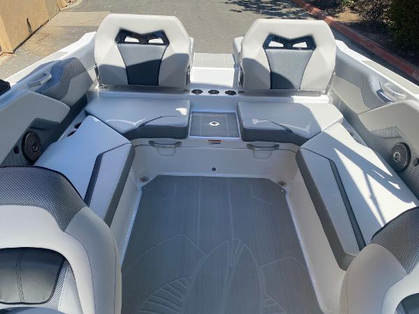 2025 Scarab 235 SE boat interior with modern seating and sleek design.