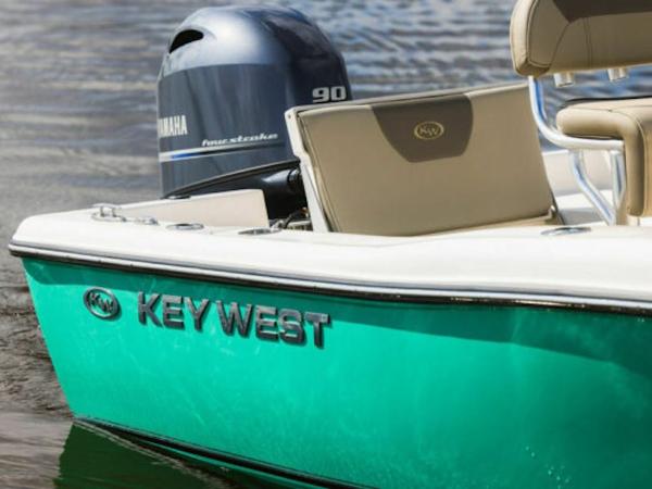 2025 Key West 179 FS boat with Yamaha engine on water.