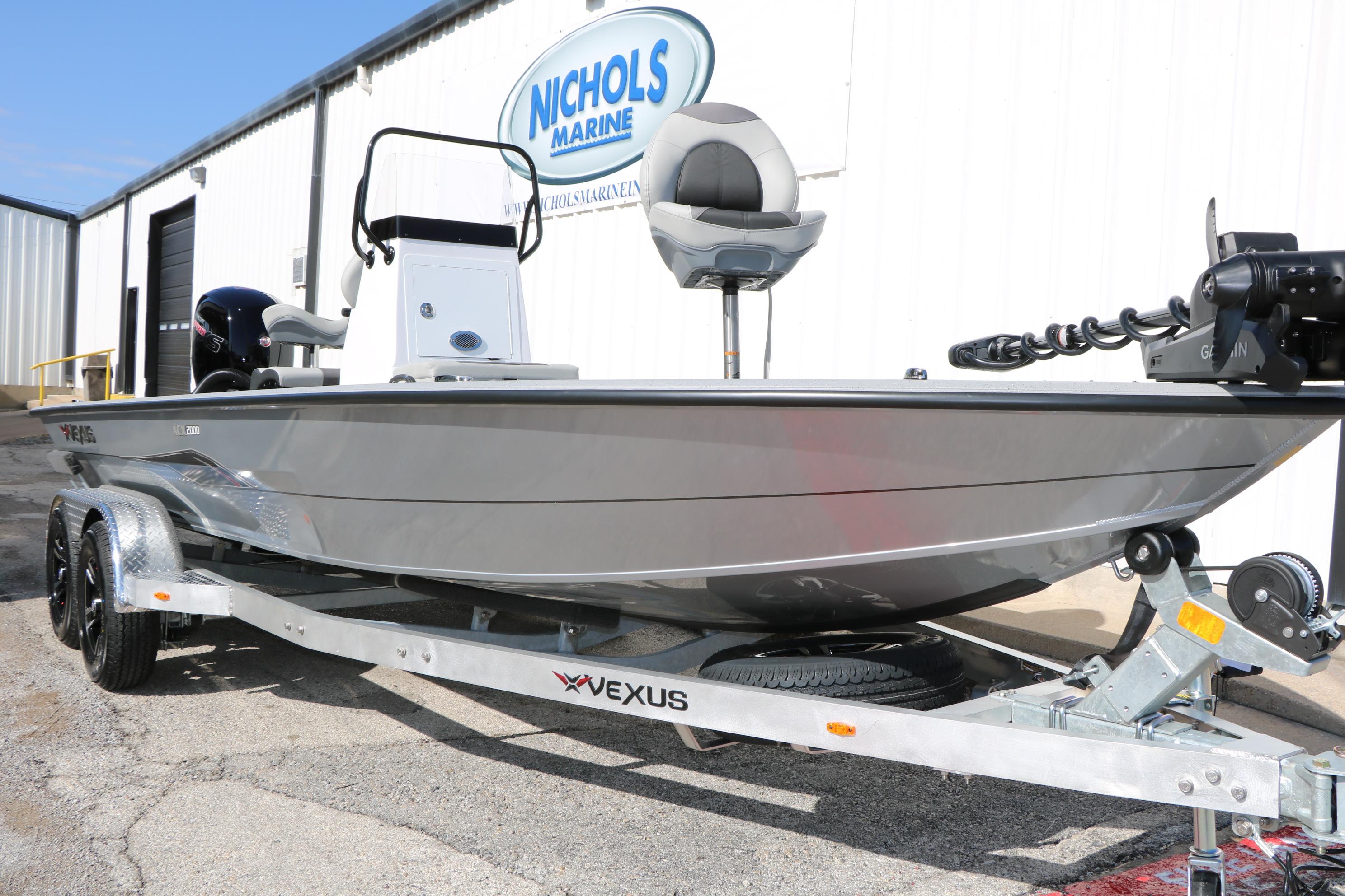 2026 Vexus ACX2000 boat on trailer at Nichols Marine dealership.