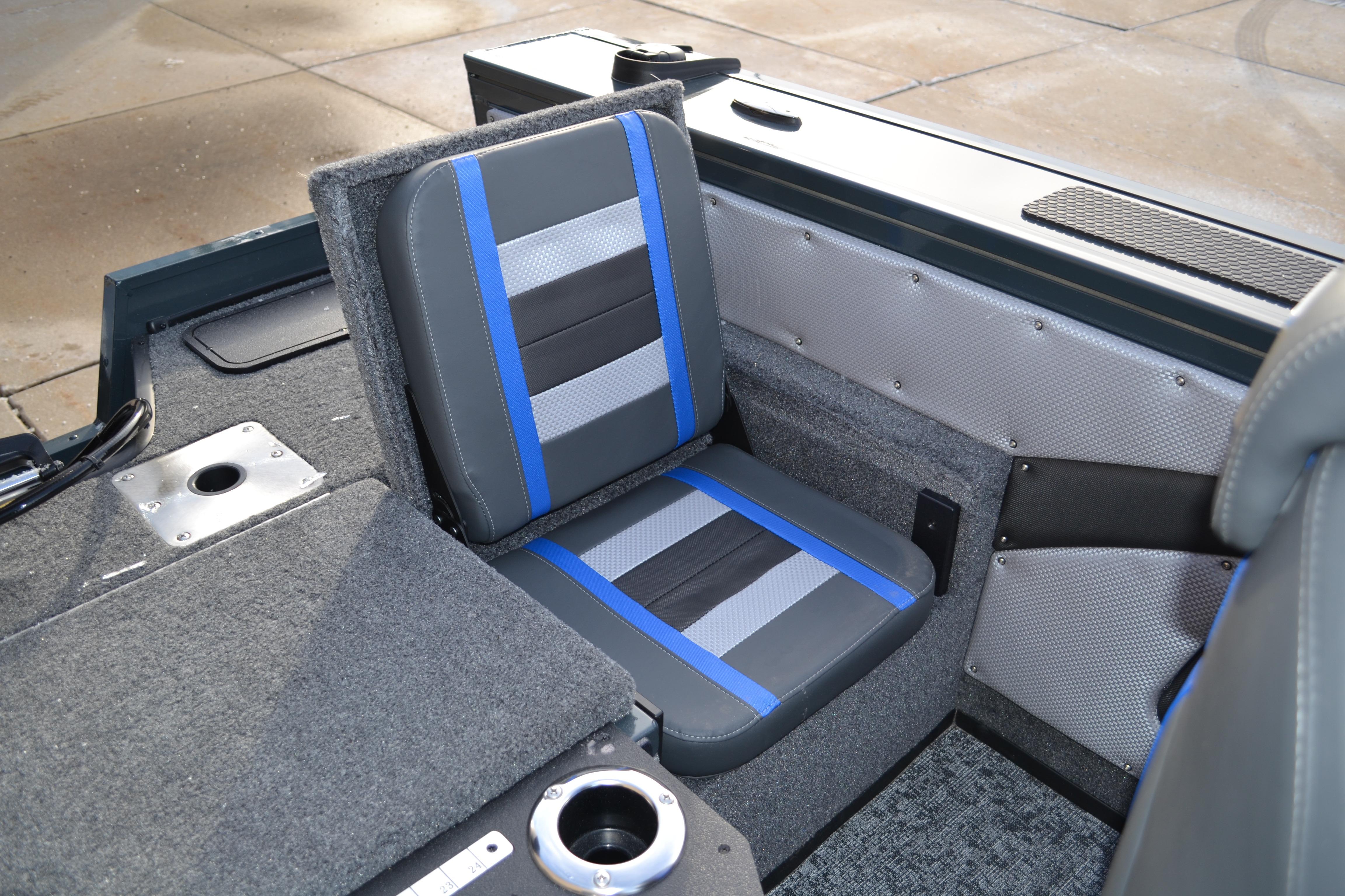 2026 Ranger VX1888 WT boat interior with gray and blue seating.
