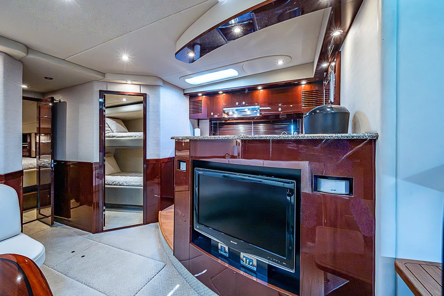 Luxurious interior of 2008 Sea Ray 60 Sundancer yacht with modern amenities and elegant design.