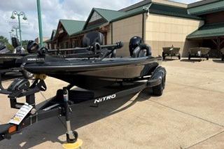 2026 Nitro Z18 boat displayed outdoors, showcasing sleek design and modern features.