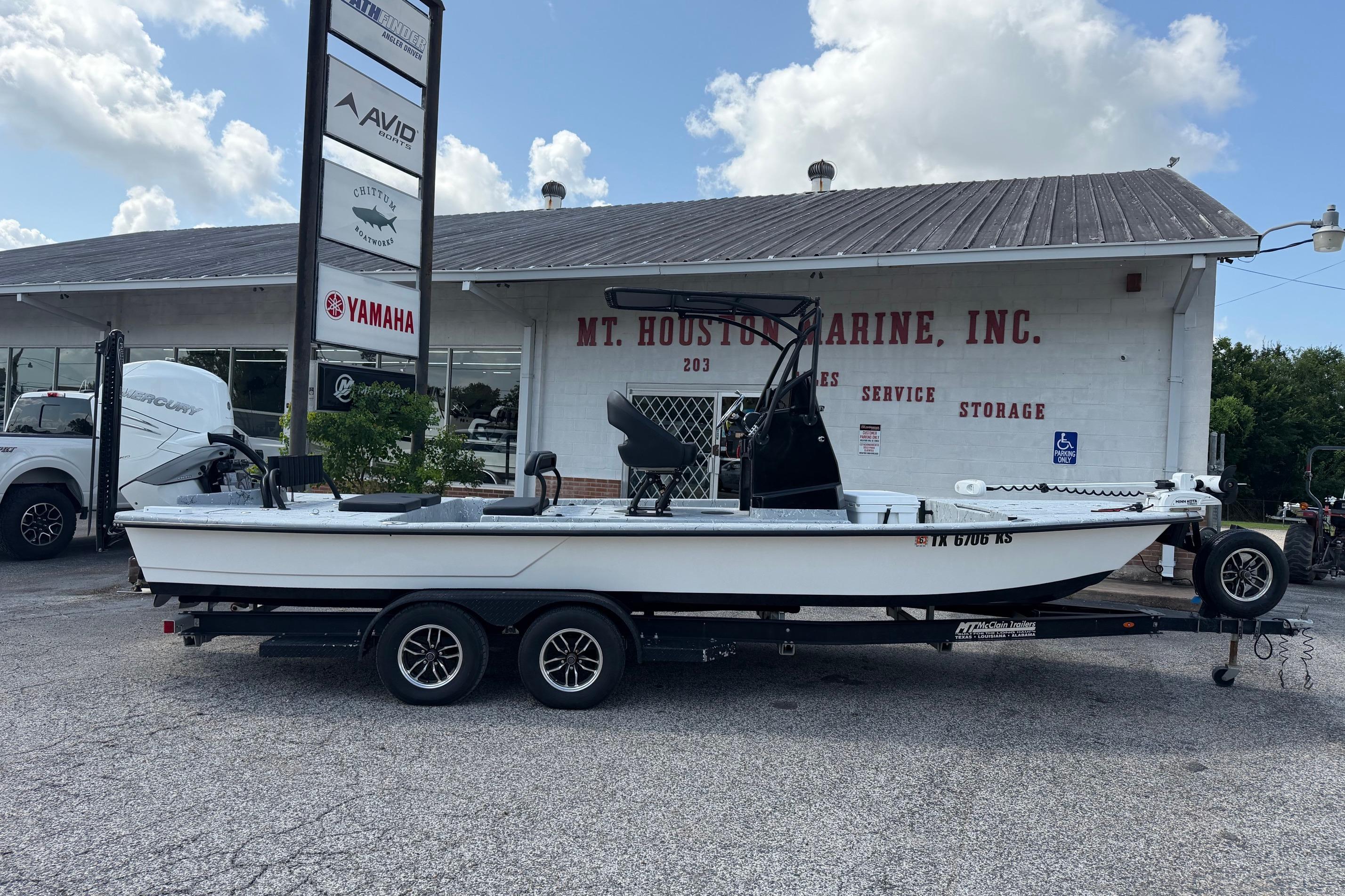 2023 Haynie 23 Super Cat boat on trailer at Mt. Houston Marine dealership.