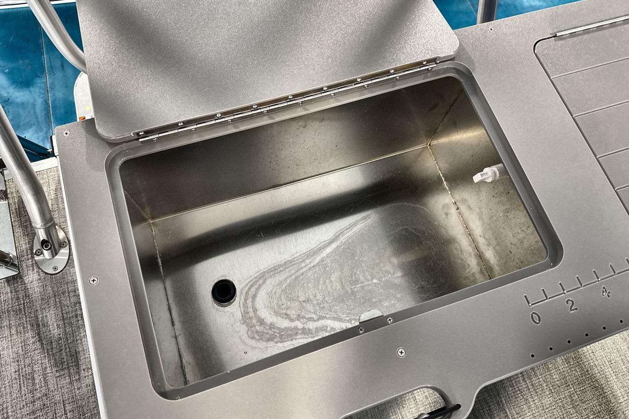 Stainless steel sink on 2026 Landau Island Breeze 23F pontoon boat.