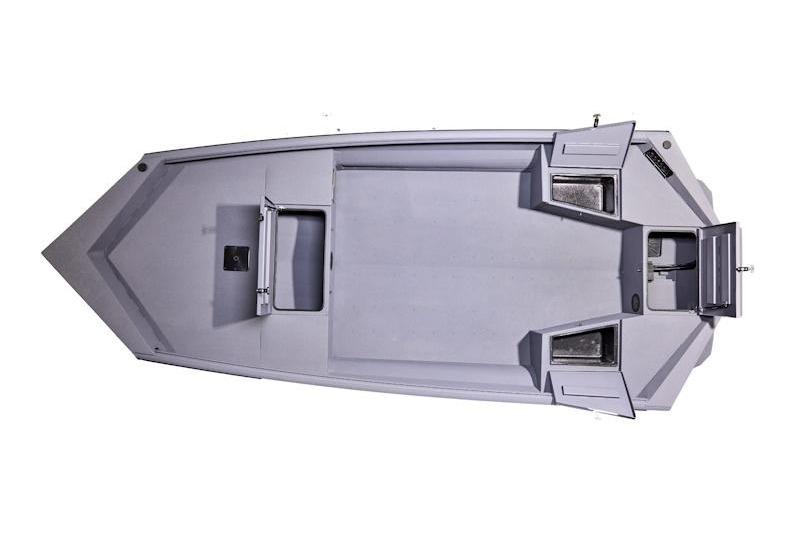 Top view of 2026 Havoc 1656 MRST MACH 1 boat, showcasing storage compartments.