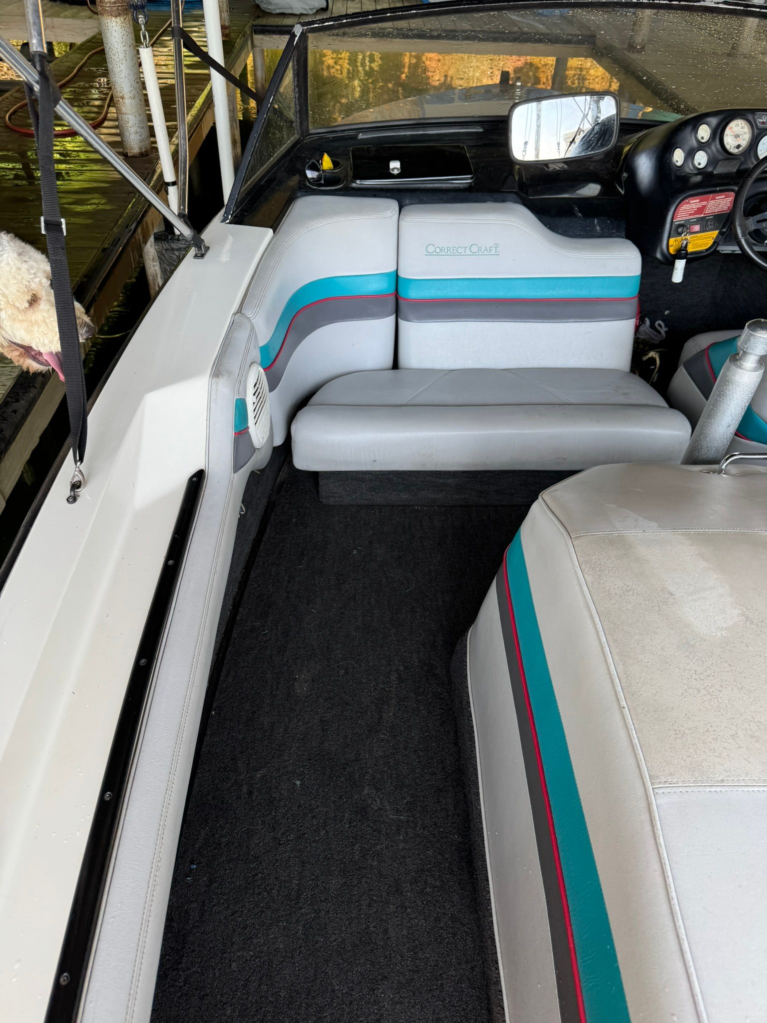 Interior of a 1991 Correct Craft Ski Nautique boat with seating.