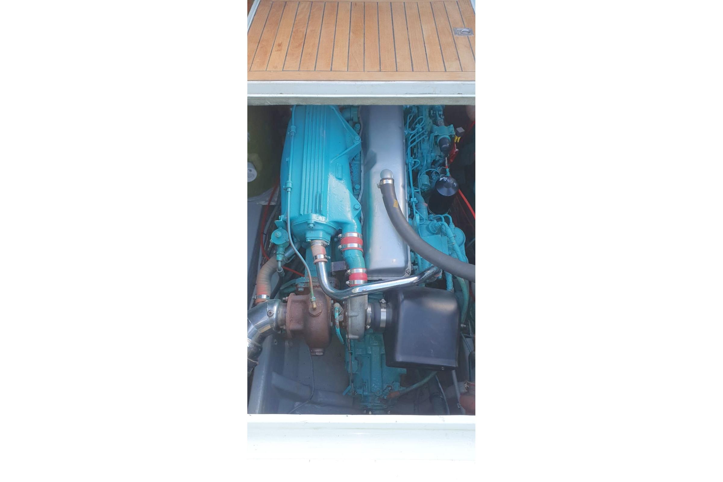 Engine of 1989 Fairey Spearfish MKIII boat, showcasing detailed components.