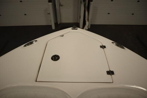 Bow of 2025 Sea Fox 228 Commander boat with storage hatch.