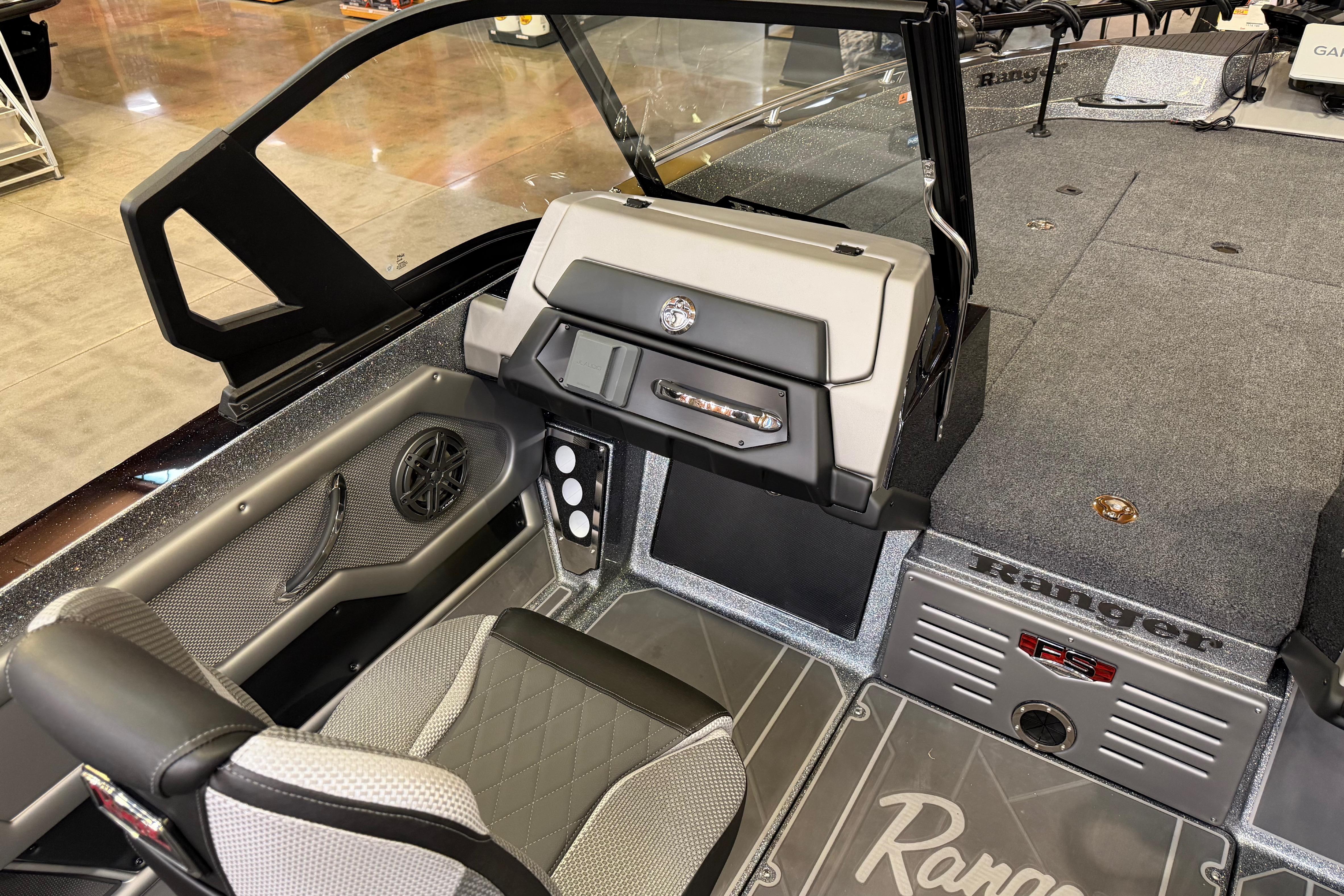 2026 Ranger 621FS Cup-Equipped boat interior with modern dashboard and seating.