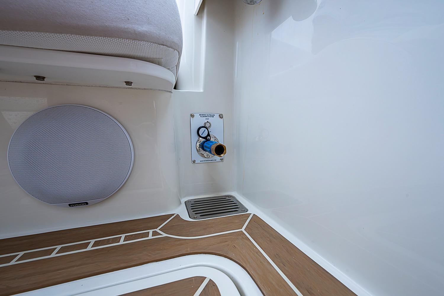 Hinckley Sport Boat 40 X 2023 interior detail with speaker and control panel.