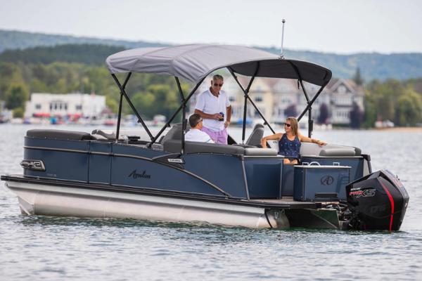 Manufacturer Provided Image: 2022 Avalon Catalina Quad Lounger pontoon boat on a lake with people relaxing.