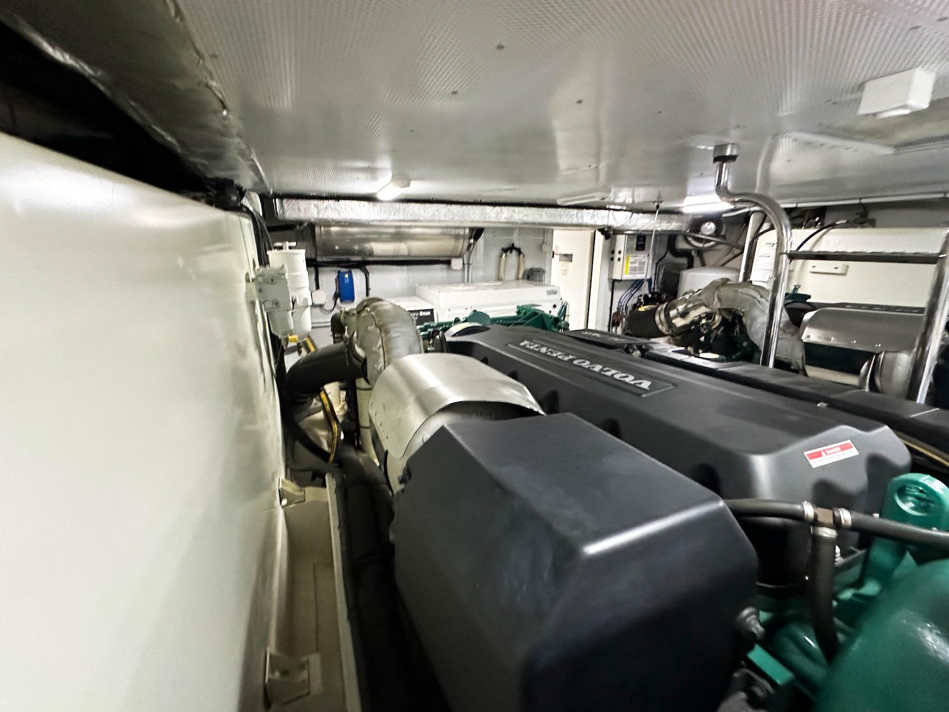 Engine room of 2019 Galeon 560 Sky yacht, featuring modern machinery and equipment.