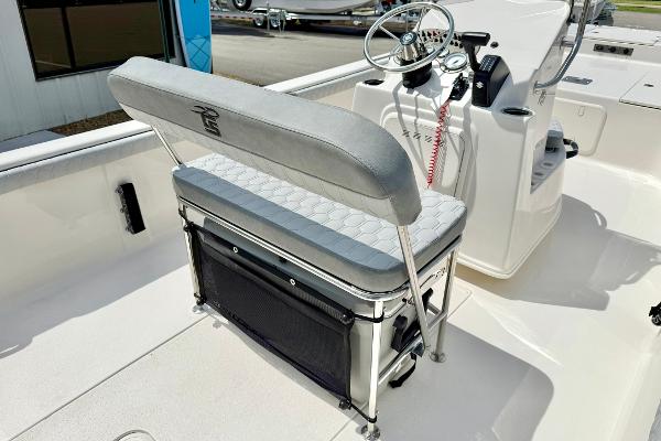 2025 Carolina Skiff 21 LS boat interior with steering console and seating.