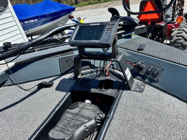 2023 Ranger RT178 boat dashboard with Lowrance fishfinder and control pedals.