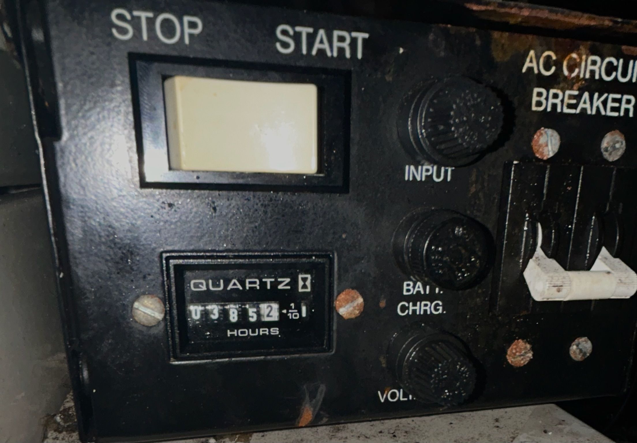 Control panel of a Carver 356 yacht with hour meter.