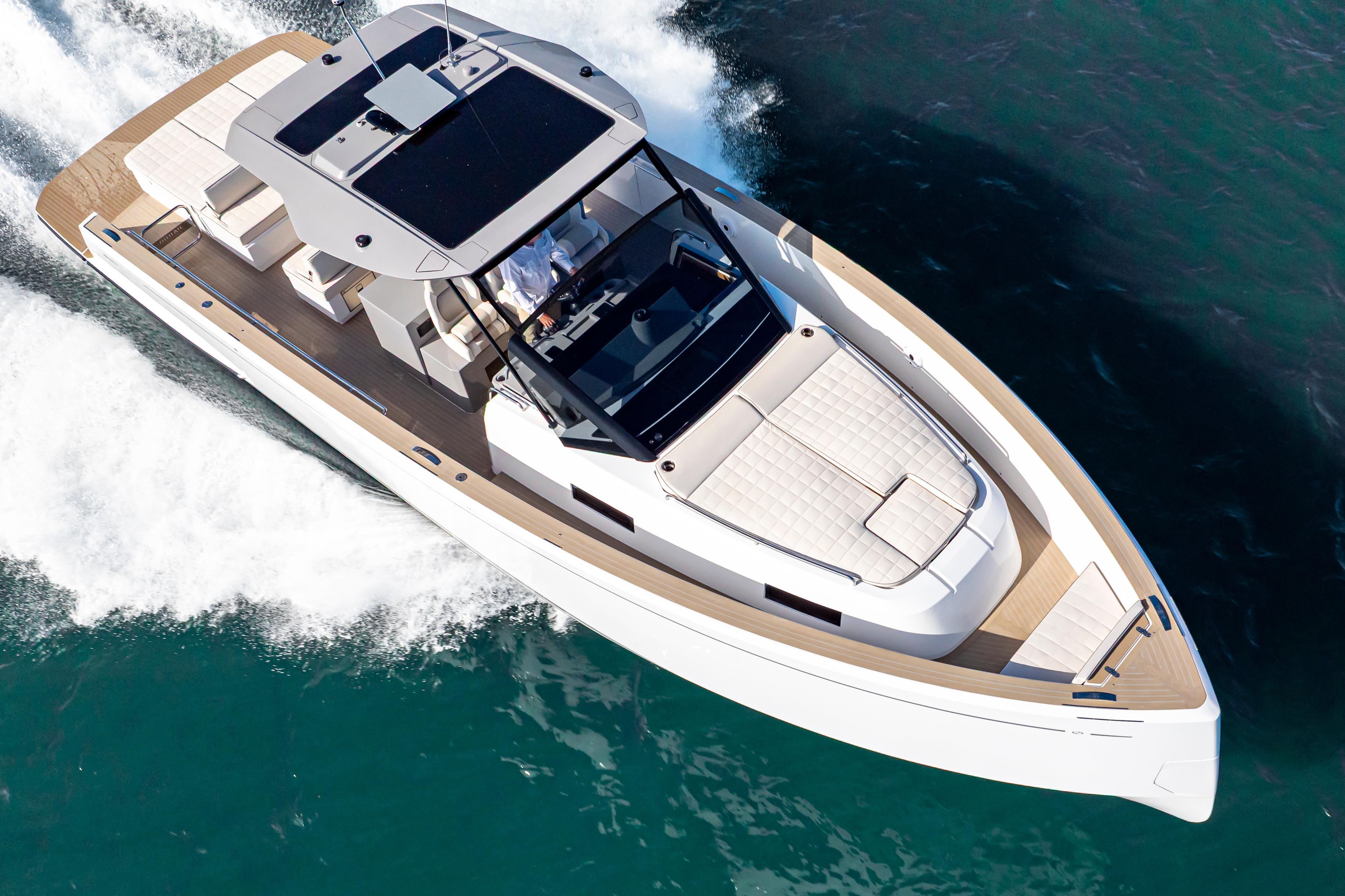 2024 Pardo Yachts P43 cruising on open water, showcasing sleek design and luxury features.
