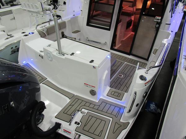 2025 Cutwater C-248 Coupe boat interior with modern design and ambient lighting.