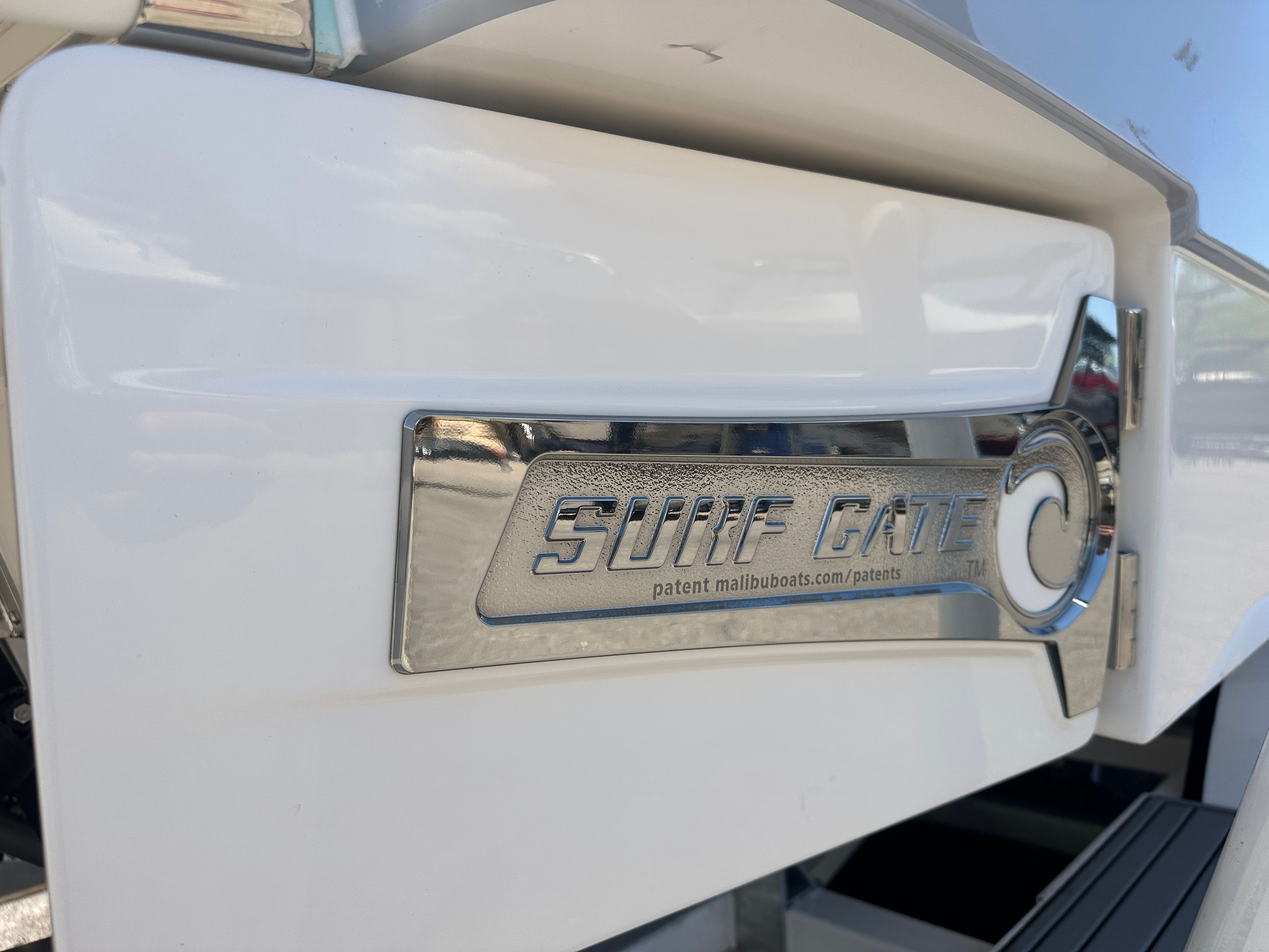 Close-up of the Surf Gate system on a Chaparral 26 Surf boat.