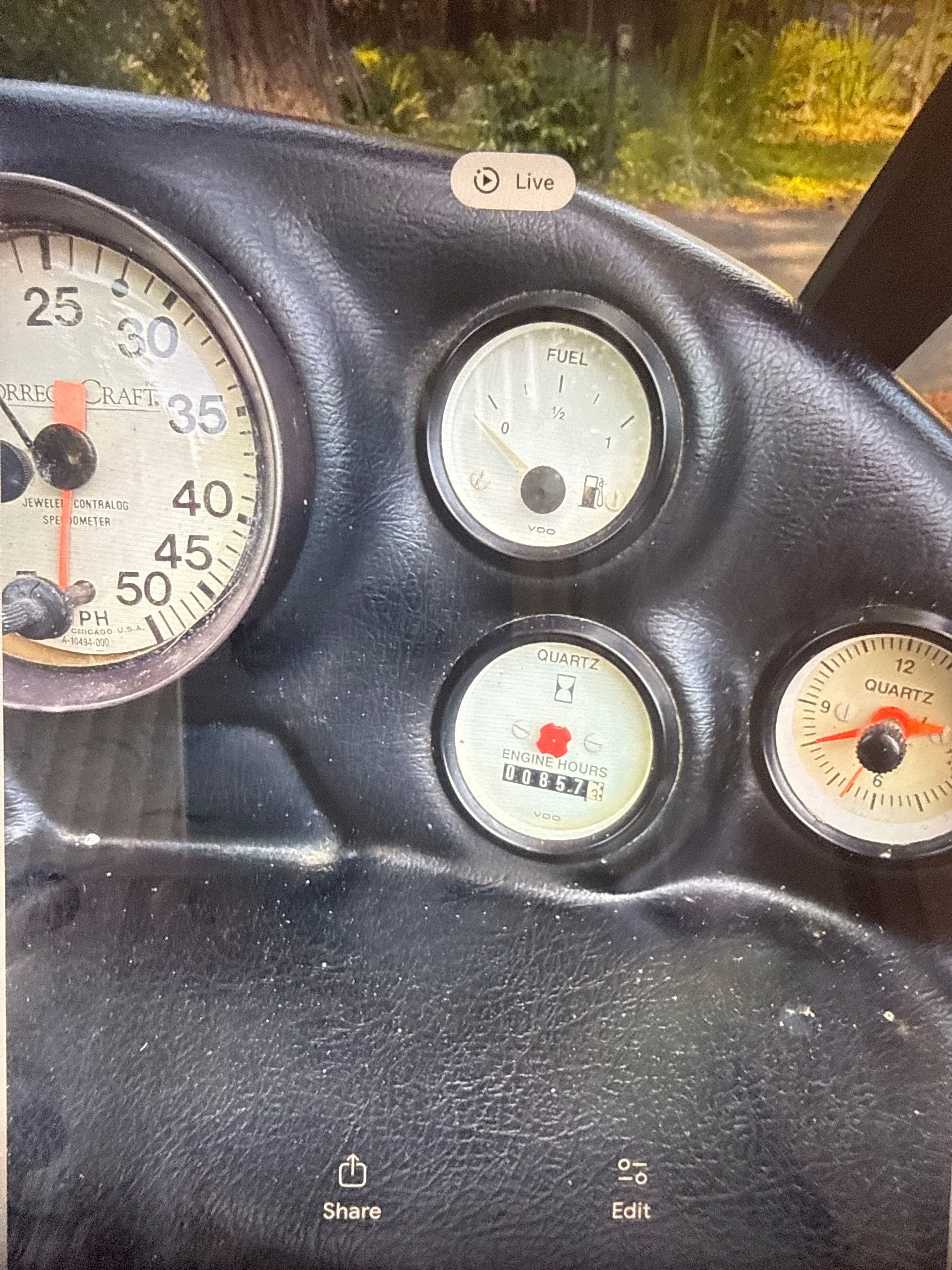 Dashboard of a 1990 Correct Craft Ski Nautique boat.