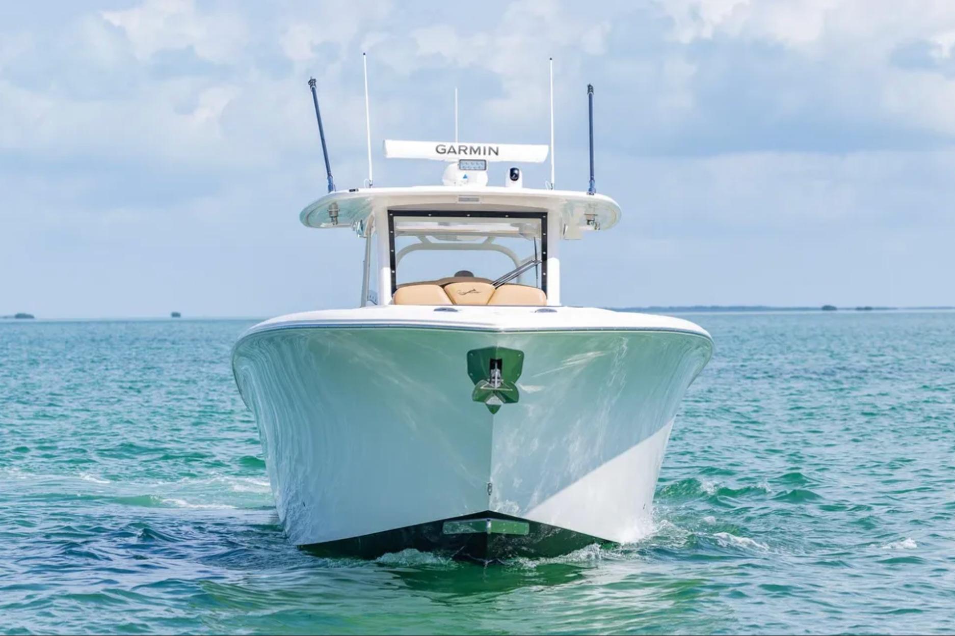2025 Blackwater 41 Performance Fish boat cruising on clear blue water.