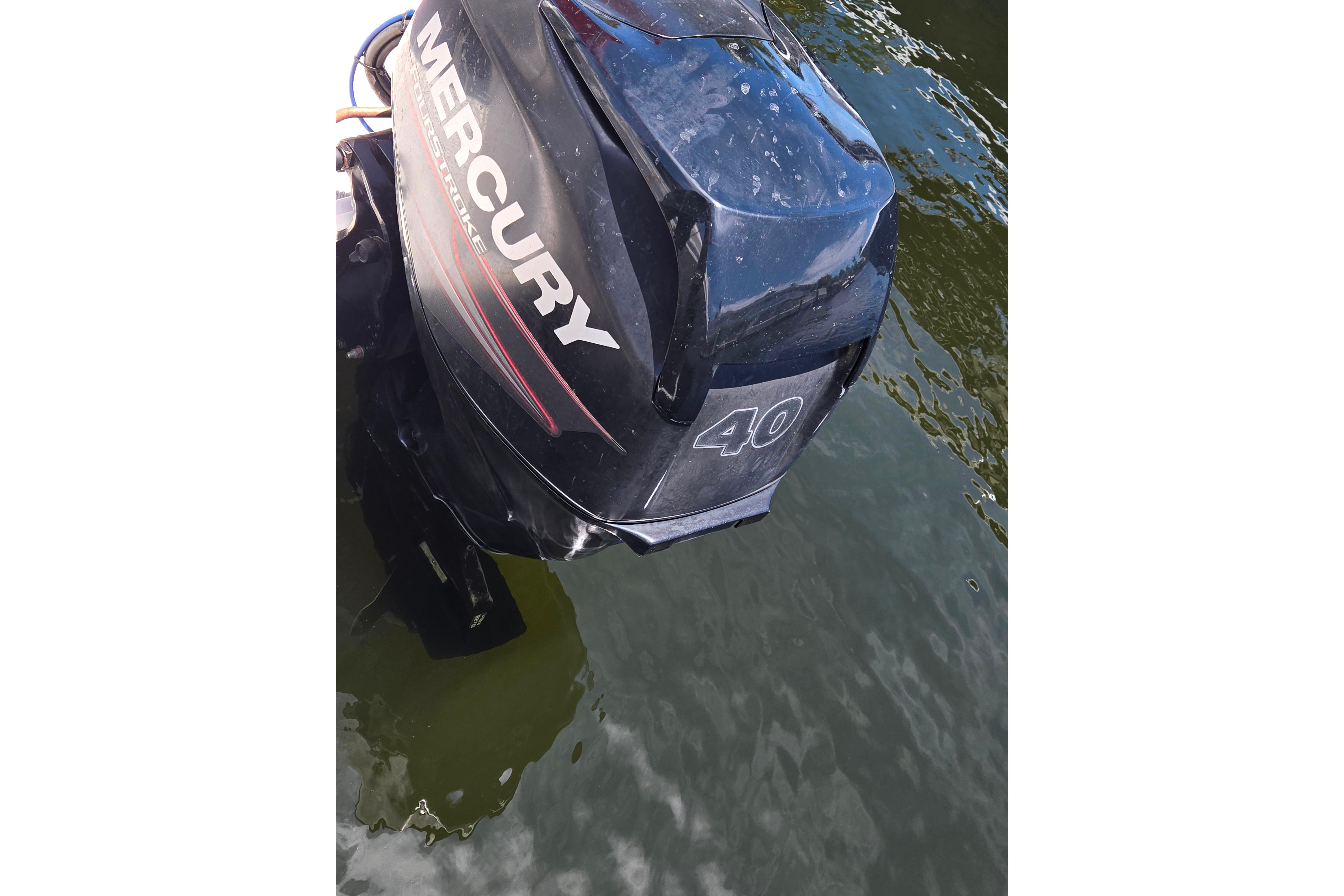 Mercury 40 horsepower outboard motor on a 2014 Boston Whaler 13 SS boat.